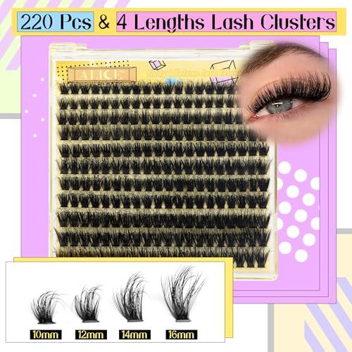 ALICE Fluffy Volume Lash Clusters Kit Lash Extension Kit Thick 3D Wispy DIY Eyelash Extension Kit with 220Pcs Mink Look Individual Lashes, Lash Bond and Remover,Tweezers(10-16mm,0.05D, D Curl) - Image 7