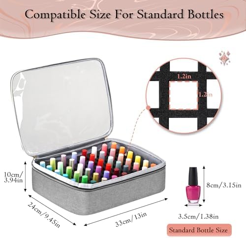 YOREPEK Nail Polish Organizer Case Holds 96 to 100+ Bottles (15ml/0.5 fl.oz) UV lamp, Extra Large Nail Polish Holder with Support Board for Easy Access, Gel Kit Bag For Manicure Tools, Grey - Image 3