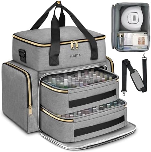 YOREPEK Nail Polish Organizer Case Holds 96 to 100+ Bottles (15ml/0.5 fl.oz) UV lamp, Extra Large Nail Polish Holder with Support Board for Easy Access, Gel Kit Bag For Manicure Tools, Grey - Image 7