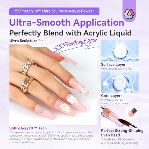 SAVILAND Acrylic Powder: 4PCS 1oz 30g Clear White Nudes Pink Colored Acrylic Nail Powder Keratin Acrylic Powder Set Professional Nail Powder for Nail Extension Carving 3D Nail Art Manicure Salon - Image 4