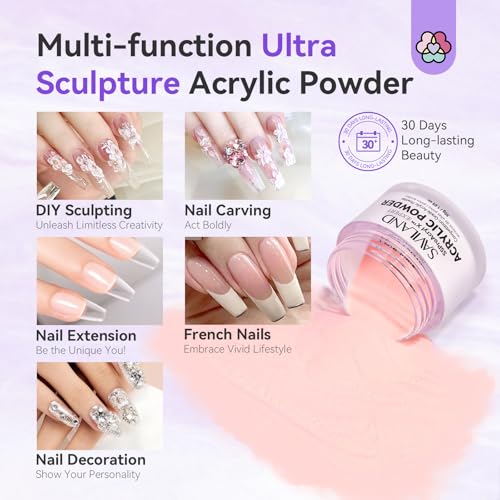 SAVILAND Acrylic Powder: 4PCS 1oz 30g Clear White Nudes Pink Colored Acrylic Nail Powder Keratin Acrylic Powder Set Professional Nail Powder for Nail Extension Carving 3D Nail Art Manicure Salon - Image 5