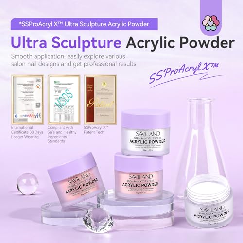 SAVILAND Acrylic Powder: 4PCS 1oz 30g Clear White Nudes Pink Colored Acrylic Nail Powder Keratin Acrylic Powder Set Professional Nail Powder for Nail Extension Carving 3D Nail Art Manicure Salon - Image 7