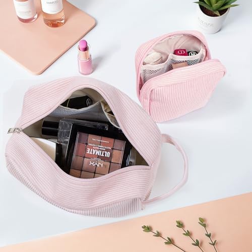 LETGO Birthday Gifts for Women Small Personalized Initial Monogram Makeup Bag,Preppy Corduroy Makeup Bags Travel Toiletry Bag Cute Pouch Purse for Her Mom Girlfriend Wife Sister Teacher Bridesmaid - Image 2