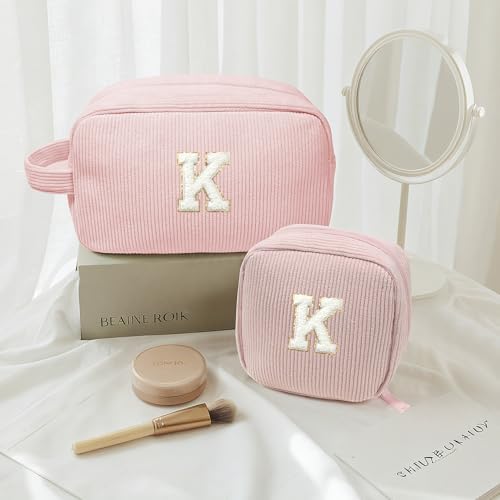 LETGO Birthday Gifts for Women Small Personalized Initial Monogram Makeup Bag,Preppy Corduroy Makeup Bags Travel Toiletry Bag Cute Pouch Purse for Her Mom Girlfriend Wife Sister Teacher Bridesmaid - Image 5