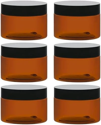 TUZAZO 4 Oz Amber Plastic Cosmetic Jars Leak Proof Small Container with lids for Cream, Lotion, Powder, Ointments, Beauty Products, 6 Pcs