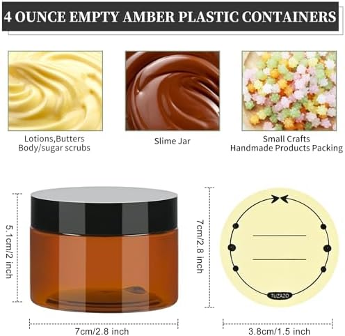TUZAZO 4 Oz Amber Plastic Cosmetic Jars Leak Proof Small Container with lids for Cream, Lotion, Powder, Ointments, Beauty Products, 6 Pcs - Image 2