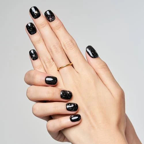 GLAMERMAID Press on Nails Extra Short Squoval, Spring Summer Handmade Glitter Black Star Gel Glue on Nails, 24Pcs Glossy Round Reusable UV Finish Fake Nails Acrylic False Nails Manicure Kits for Women - Image 3