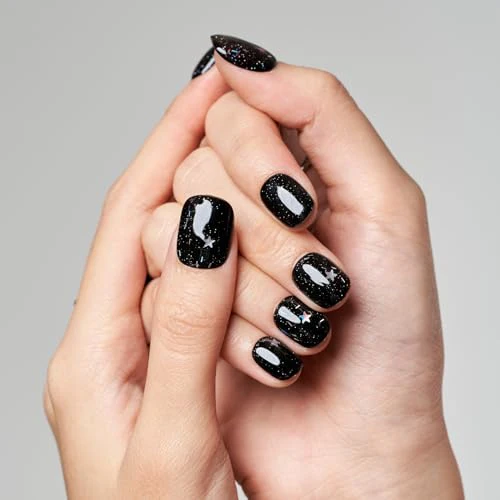 GLAMERMAID Press on Nails Extra Short Squoval, Spring Summer Handmade Glitter Black Star Gel Glue on Nails, 24Pcs Glossy Round Reusable UV Finish Fake Nails Acrylic False Nails Manicure Kits for Women - Image 4