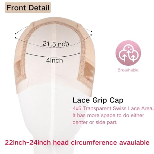 Lace Wig Grip Cap Women: 4x5 Transparent Swiss Lace Area - Non-slip Wig Gripper for Keeping Wigs Lace Front In Place - Stocking Dome Cap with Built In Elastic Headband (Light Brown) - Image 2