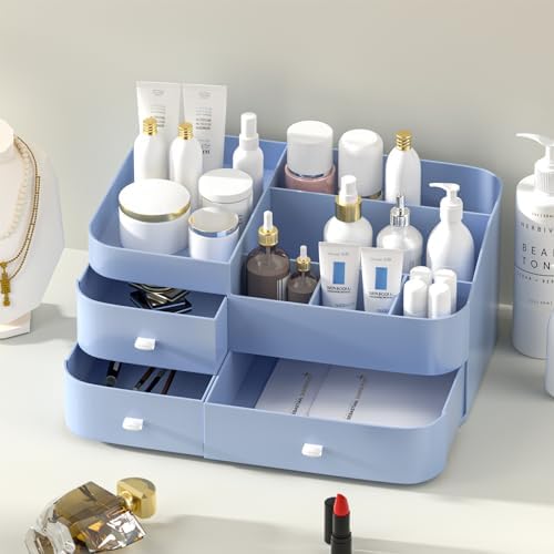 MIUOPUR Makeup Organizer for Vanity, Large Capacity Desk Organizer with Drawers for Cosmetics, Lipsticks, Jewelry, Nail Care, Skincare, Ideal for Bedroom and Bathroom Countertops - Large Blue - Image 4