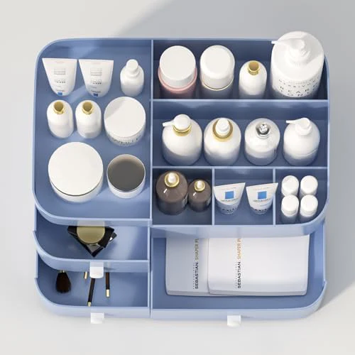 MIUOPUR Makeup Organizer for Vanity, Large Capacity Desk Organizer with Drawers for Cosmetics, Lipsticks, Jewelry, Nail Care, Skincare, Ideal for Bedroom and Bathroom Countertops - Large Blue - Image 5