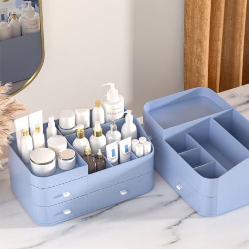 MIUOPUR Makeup Organizer for Vanity, Large Capacity Desk Organizer with Drawers for Cosmetics, Lipsticks, Jewelry, Nail Care, Skincare, Ideal for Bedroom and Bathroom Countertops - Large Blue - Image 7
