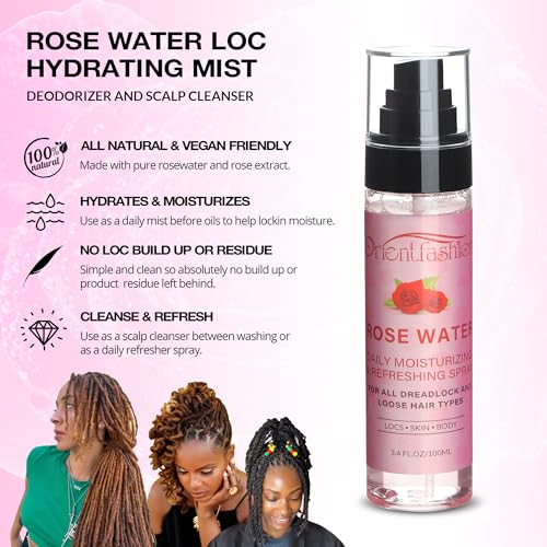 Moisturizing Refreshing Spray for Locs - Rose Water and Peppermint Hair Scalp Moisturizer Natural Loc Care and Maintenance (Rose, 3.4 Fl oz) - Image 4