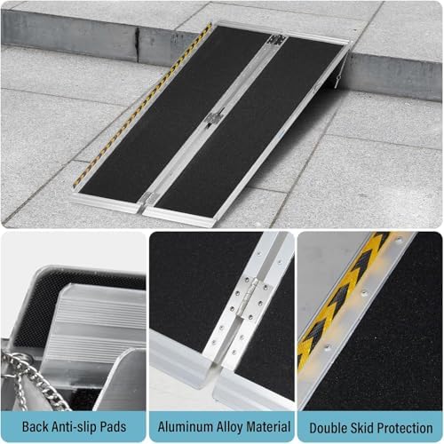 MOTORHOT 2ft Portable Wheelchair Ramp Non-Slip Aluminum Folding Handicap Home Steps Scooter Door Threshold Ramp for 2 inch -6 inch Step Heights 600 lbs Capacity 28in Wide,Black - Image 6