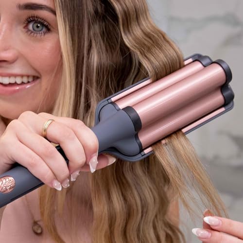 Hairitage Catch The Wave Curling + Crimping Iron - 3 Barrel Ceramic Tourmaline Pink Curler + Crimper - Beach Waves + Curls - Reduce Frizz + Increase Shine - All Hair Types + Textures - Image 5