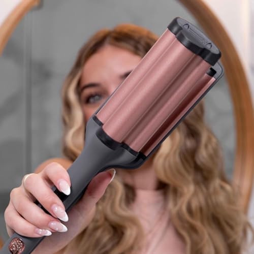 Hairitage Catch The Wave Curling + Crimping Iron - 3 Barrel Ceramic Tourmaline Pink Curler + Crimper - Beach Waves + Curls - Reduce Frizz + Increase Shine - All Hair Types + Textures - Image 6