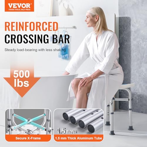 VEVOR Shower Chair for Inside Shower, Adjustable Height Shower Stool with Crossbar Support, Shower Seat for Shower Tub, Non-Slip Bench Bathtub Stool Seat for Elderly Disabled Adults Handicap, 500 lbs - Image 2