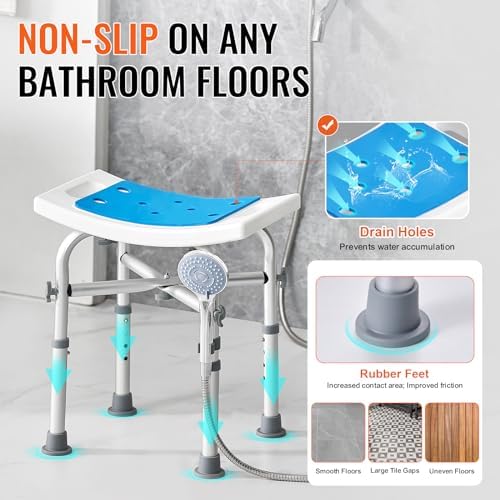 VEVOR Shower Chair for Inside Shower, Adjustable Height Shower Stool with Crossbar Support, Shower Seat for Shower Tub, Non-Slip Bench Bathtub Stool Seat for Elderly Disabled Adults Handicap, 500 lbs - Image 3