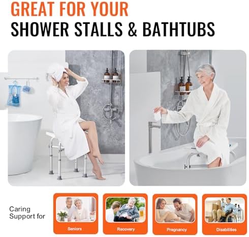 VEVOR Shower Chair for Inside Shower, Adjustable Height Shower Stool with Crossbar Support, Shower Seat for Shower Tub, Non-Slip Bench Bathtub Stool Seat for Elderly Disabled Adults Handicap, 500 lbs - Image 5