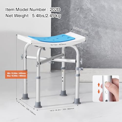 VEVOR Shower Chair for Inside Shower, Adjustable Height Shower Stool with Crossbar Support, Shower Seat for Shower Tub, Non-Slip Bench Bathtub Stool Seat for Elderly Disabled Adults Handicap, 500 lbs - Image 6