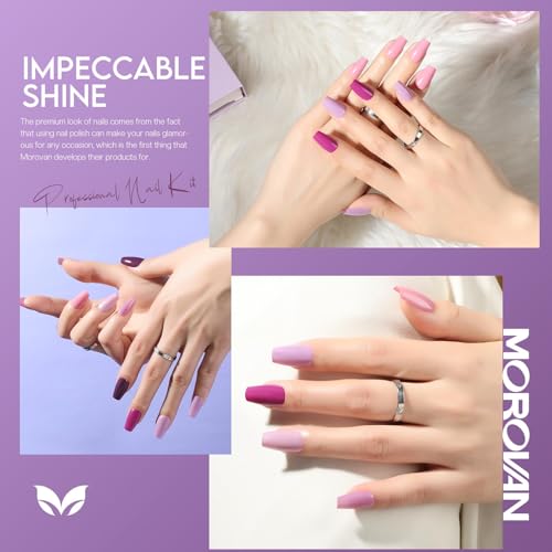 Morovan Nail Polish Set Fingernail: Lilac Light Purple Quick Dry Nail Polish Kit 0.25oz Lavender Regular Nail Polish Pack Glossy Finger Nail Polish Gifts for Women - Image 9