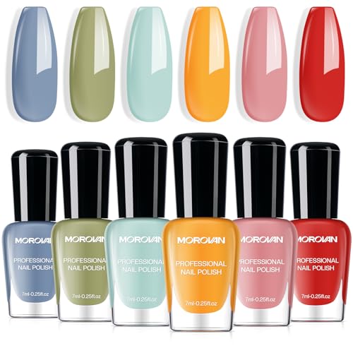 Morovan Nail Polish Set Fingernail: Quick Dry Nail Polish Kit Regular Nail Polish Bulk 0.25 oz Finger Nail Polish Pack Glossy Toenail Polish DIY Gifts for Women