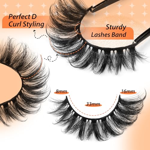 JIMIRE False Eyelashes 14 Pairs Cat Eye Lashes Wispy Fluffy D Curl Strip Natural Lashes Look Like Eyelash Extension 16MM Wispy Faux Mink Fake Lashes Pack - Image 2