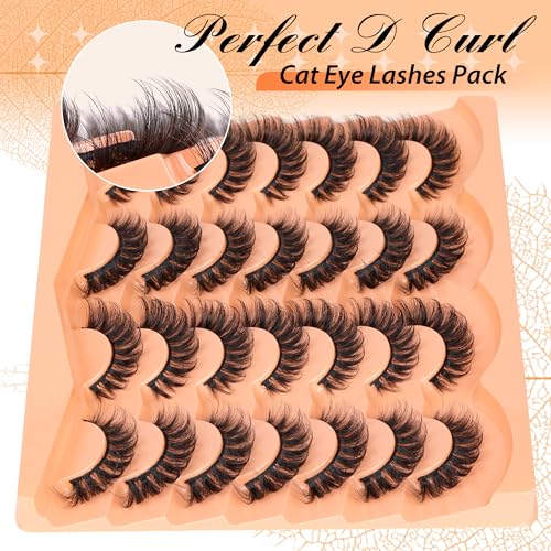 JIMIRE False Eyelashes 14 Pairs Cat Eye Lashes Wispy Fluffy D Curl Strip Natural Lashes Look Like Eyelash Extension 16MM Wispy Faux Mink Fake Lashes Pack - Image 3