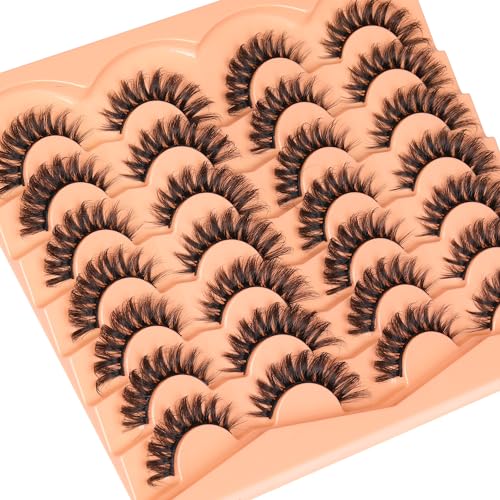 JIMIRE False Eyelashes 14 Pairs Cat Eye Lashes Wispy Fluffy D Curl Strip Natural Lashes Look Like Eyelash Extension 16MM Wispy Faux Mink Fake Lashes Pack - Image 5