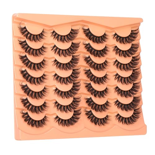 JIMIRE False Eyelashes 14 Pairs Cat Eye Lashes Wispy Fluffy D Curl Strip Natural Lashes Look Like Eyelash Extension 16MM Wispy Faux Mink Fake Lashes Pack - Image 6