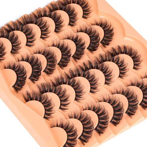 JIMIRE False Eyelashes 14 Pairs Cat Eye Lashes Wispy Fluffy D Curl Strip Natural Lashes Look Like Eyelash Extension 16MM Wispy Faux Mink Fake Lashes Pack - Image 7