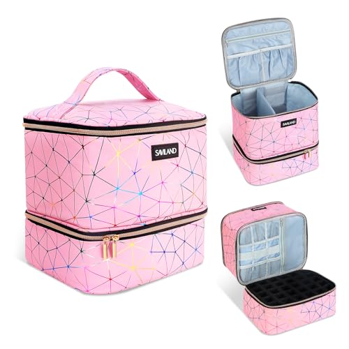 SAVILAND Nail Polish Organizer Bag: PU Leather Nail Polish Storage Organizer Holds 30 Bottles & Nail Lamp, Nail Polish Holder Travel Carrying Case Box Nail Tech Organizer Storage Bag for Nail Supplies