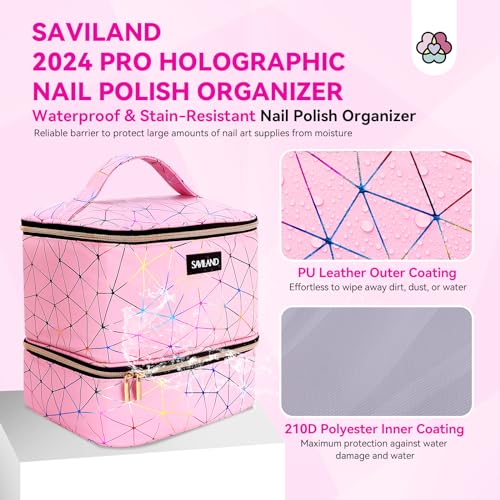 SAVILAND Nail Polish Organizer Bag: PU Leather Nail Polish Storage Organizer Holds 30 Bottles & Nail Lamp, Nail Polish Holder Travel Carrying Case Box Nail Tech Organizer Storage Bag for Nail Supplies - Image 5