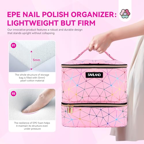 SAVILAND Nail Polish Organizer Bag: PU Leather Nail Polish Storage Organizer Holds 30 Bottles & Nail Lamp, Nail Polish Holder Travel Carrying Case Box Nail Tech Organizer Storage Bag for Nail Supplies - Image 6