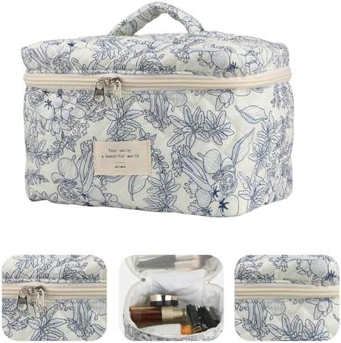 Cute Makeup Bag for Women(2 Pcs), Travel Cosmetic Bags, Quilted Coquette Aesthetic Floral Toiletry Organizer Bag (22 - Black Flower) - Image 3