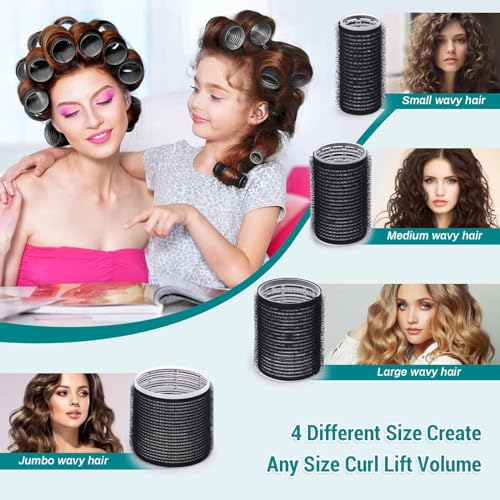 Acejoz Hair Rollers for Blowout Look, 38 Pcs Self Grip Hair Rollers Set with 4 Sizes, 12 Pcs Hair Clips, Comb and Storage Bag for Hair Volume (Black) - Image 4
