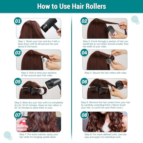Acejoz Hair Rollers for Blowout Look, 38 Pcs Self Grip Hair Rollers Set with 4 Sizes, 12 Pcs Hair Clips, Comb and Storage Bag for Hair Volume (Black) - Image 5