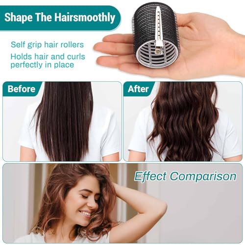 Acejoz Hair Rollers for Blowout Look, 38 Pcs Self Grip Hair Rollers Set with 4 Sizes, 12 Pcs Hair Clips, Comb and Storage Bag for Hair Volume (Black) - Image 6