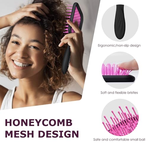 Vented Detangling Brush for Curly Thick Hair, Wave-Shaped Bristles for Scalp Massage, Anti-Tangle Hairbrush for Women, Men and Teens, Purple - Image 2