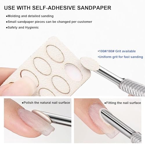 Pre-treatment Cuticle Pusher, Russian Prep Nail Pushers, Dual Ended Cuticle Remover with 100/180 Grit Sandpaper Sheets, Nail Care for Manicure Pedicure Nail Art - Image 5