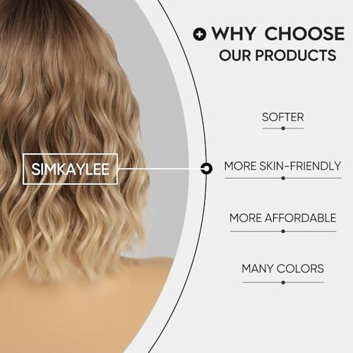 Short Ombre Blonde Wavy Wig for Women 14 Inch Shoulder Length Middle Part Curly Wavy Bob Wig Natural Looking Synthetic Heat Resistant Fiber Wig for Daily Party Use - Image 5
