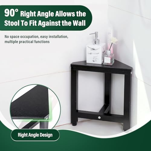 TYYIHUA Shower Foot Stool for Shaving Legs 13.2", Bamboo Shower Stool for Inside Shower, Corner Shower Foot Rest for Small Spaces, Waterproof Small Shower Bench for Bathroom, Black - Image 2