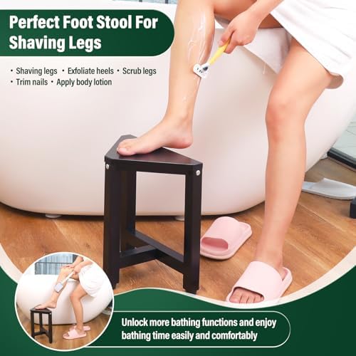 TYYIHUA Shower Foot Stool for Shaving Legs 13.2", Bamboo Shower Stool for Inside Shower, Corner Shower Foot Rest for Small Spaces, Waterproof Small Shower Bench for Bathroom, Black - Image 3