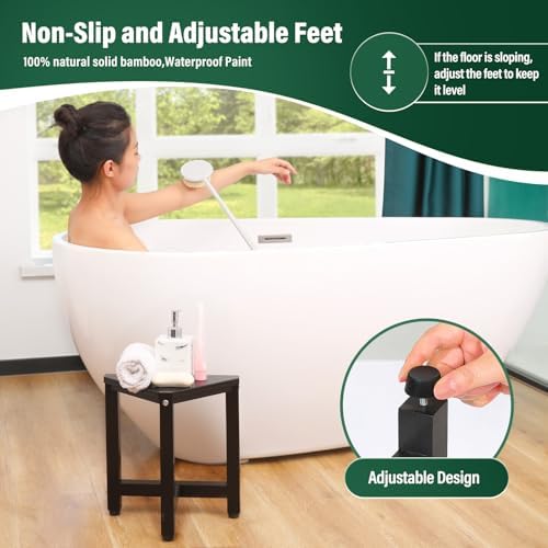 TYYIHUA Shower Foot Stool for Shaving Legs 13.2", Bamboo Shower Stool for Inside Shower, Corner Shower Foot Rest for Small Spaces, Waterproof Small Shower Bench for Bathroom, Black - Image 4