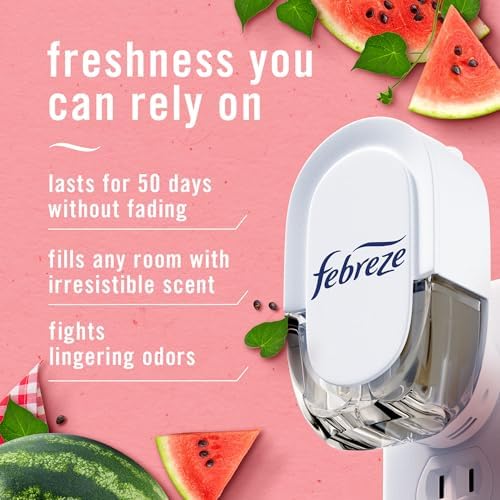 Febreze Odor-Fighting Fade Defy PLUG Air Freshener, Southern Lilac Mornings, Sweet Watermelon Vine, Pack of 4 (2 of Each), .79 fl. oz. Oil Refill - Image 2