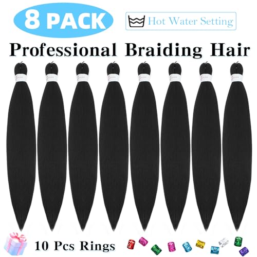 Braiding Hair Pre Stretched 20 Inch 8 Pack Premium Pre Stretched Braiding Hair Professional Itch Free Hot Water Setting Perm Yaki Texture Prestretched Hair For Braiding (18Inch,1B) - Image 2