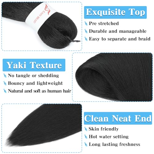 Braiding Hair Pre Stretched 20 Inch 8 Pack Premium Pre Stretched Braiding Hair Professional Itch Free Hot Water Setting Perm Yaki Texture Prestretched Hair For Braiding (18Inch,1B) - Image 3