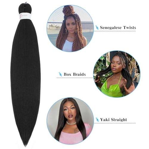 Braiding Hair Pre Stretched 20 Inch 8 Pack Premium Pre Stretched Braiding Hair Professional Itch Free Hot Water Setting Perm Yaki Texture Prestretched Hair For Braiding (18Inch,1B) - Image 4