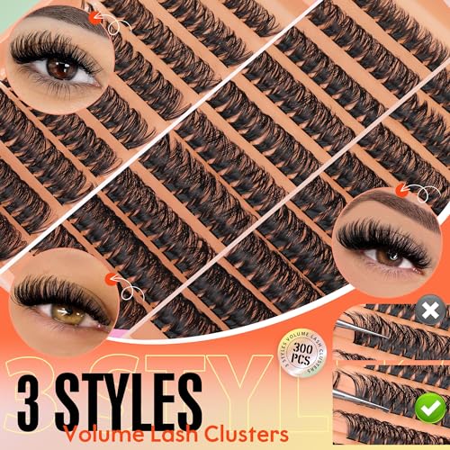 JIMIRE 300Pcs Lash Extension Kit 60D+80D+100D Thick Mink Eyelash Extension Kit with Lash Bond and Seal and Tweezers Fluffy D Curl 10-18MM Lash Clusters Kit DIY Individual Lashes Beginners Friendly - Image 2