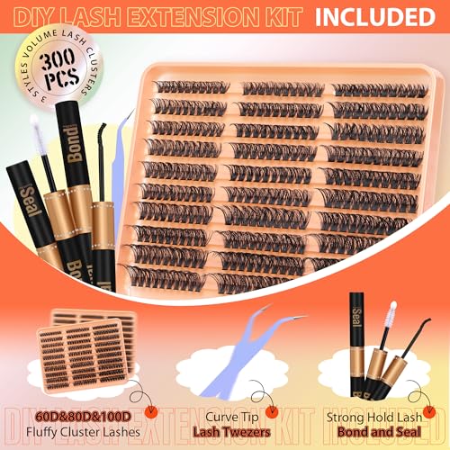 JIMIRE 300Pcs Lash Extension Kit 60D+80D+100D Thick Mink Eyelash Extension Kit with Lash Bond and Seal and Tweezers Fluffy D Curl 10-18MM Lash Clusters Kit DIY Individual Lashes Beginners Friendly - Image 3